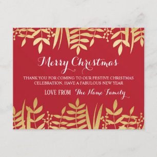 Invitación Feliz Navidad Gracias Cartas Camas Rojas y Oro Nav