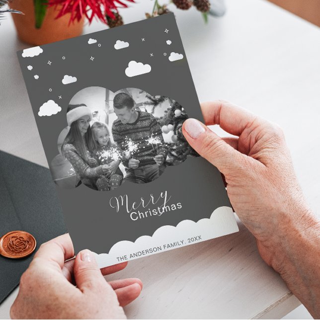 Invitación Feliz Navidad Gris Moderno, Cloud Photo Holliday (Subido por el creador)