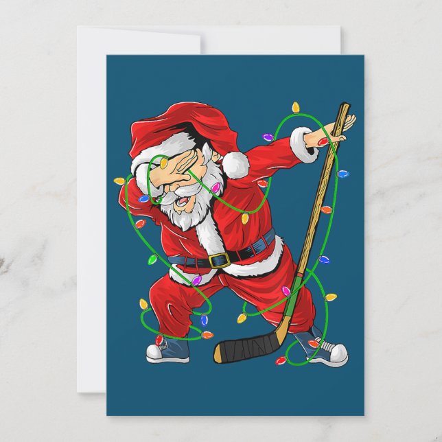 Invitación Feliz Navidad Hockey sobre hielo Dabbing Santa Cla (Anverso)