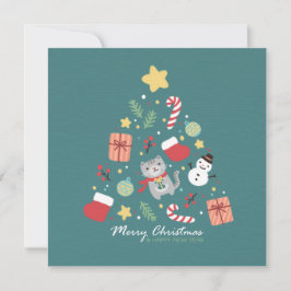 Invitación Feliz Navidad: Ilustracion de gato y árbol