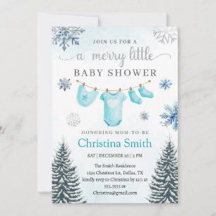 Invitación Feliz Navidad Invierno Wonderland Baby Boy Shower