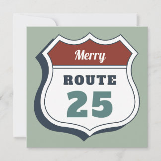 Invitación feliz navidad julio ruta 25 señal de viaje vintage