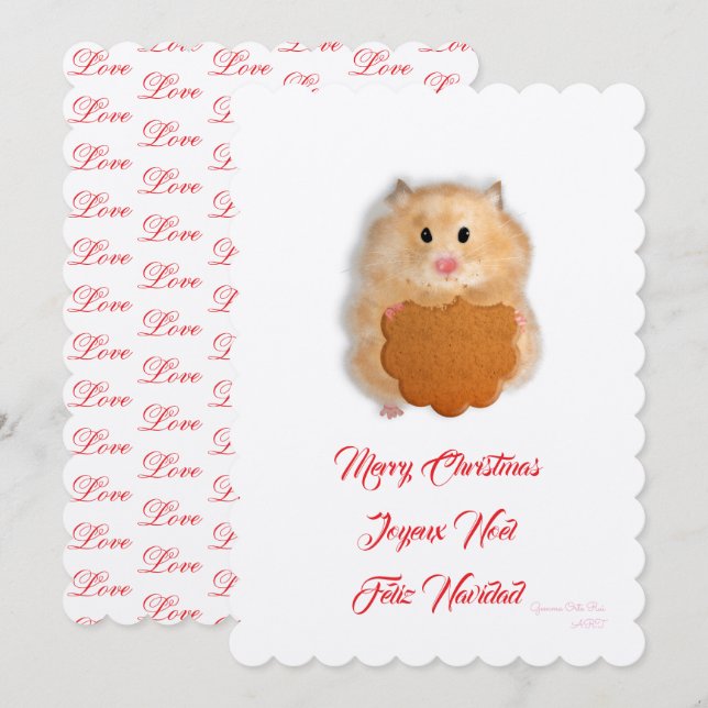 Invitación Feliz Navidad lindo hámster con galleta (Anverso / Reverso)