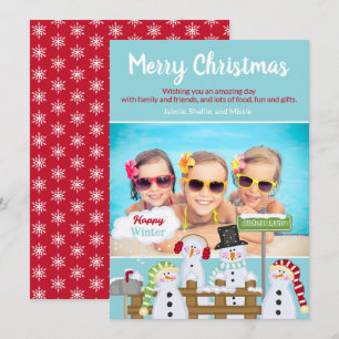 Invitación Feliz Navidad Lindo muñeco de nieve de niños a niñ