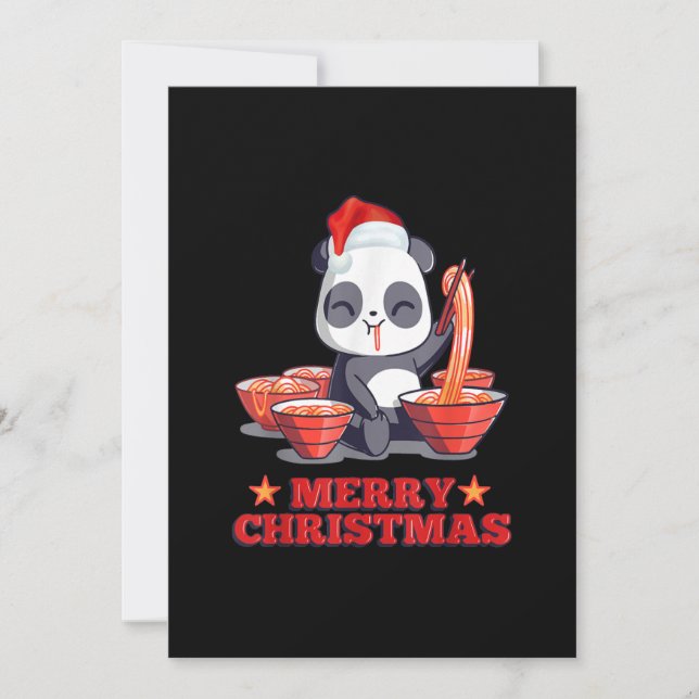 Invitación Feliz Navidad Lindo Panda Ramen Fideos Japoneses (Anverso)