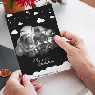 Invitación Feliz Navidad Moderna en la Nube Negra Foto Hollid