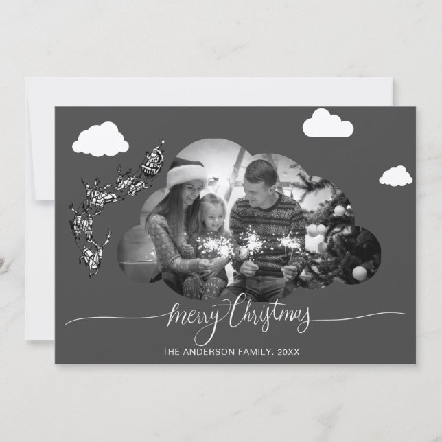 Invitación Feliz Navidad Moderna Nube Gris Foto Holliday (Anverso)