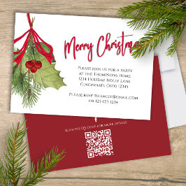 Invitación Feliz Navidad Navidad Calligrafía Roja Código QR