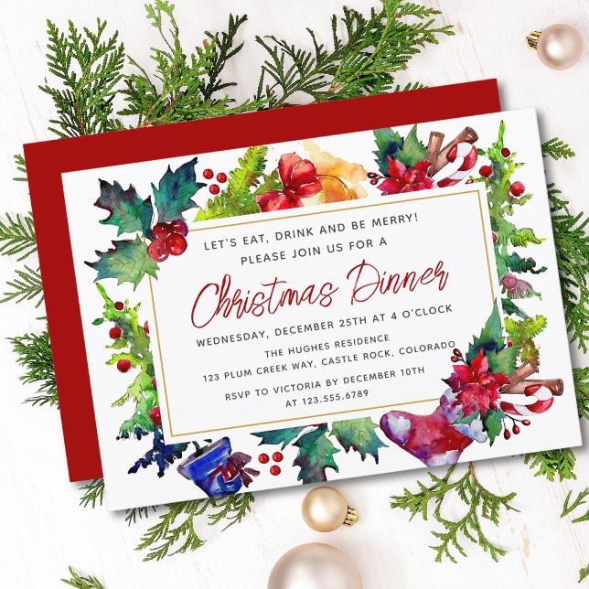 Invitación Feliz Navidad Navidades de acuarela moderna Cena (Subido por el creador)