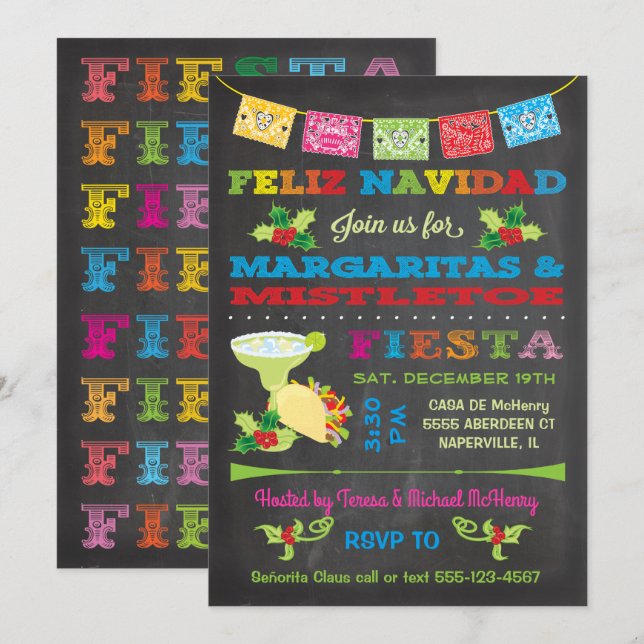 Invitación Feliz Navidad Navidades Mistletoe y Margaritas (Anverso / Reverso)