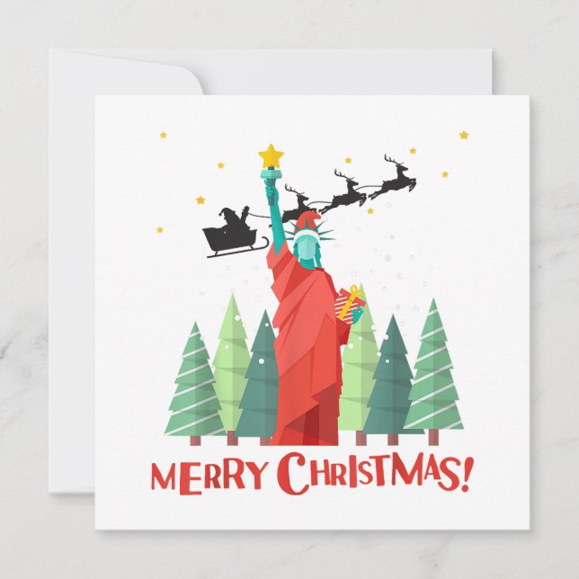 Invitación Feliz Navidad Nueva York Santa Claus Estatua De Li (Anverso)