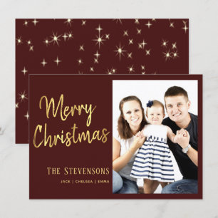 Invitación Feliz Navidad Oro rojo Personalizado Foto de v