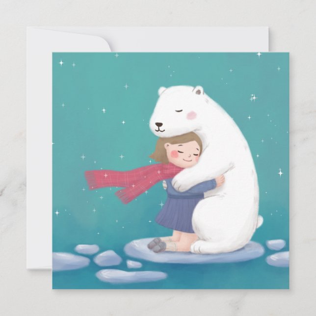 Invitación Feliz Navidad: Oso polar y Ilustracion infantil (Anverso)