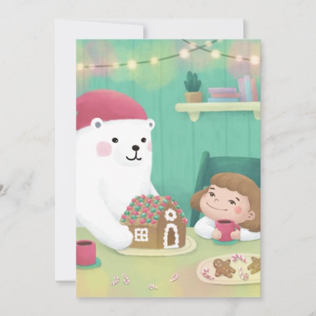 Invitación Feliz Navidad: Oso Polar y Niño (Anverso)