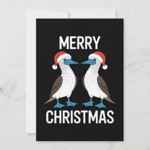 Invitación Feliz Navidad Pájaro Sula de Pie Azul Gorro de San