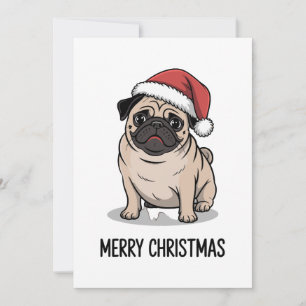 Invitación Feliz Navidad Pug Perro Sombrero de Santa Temporad