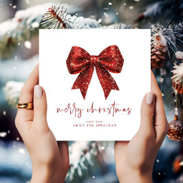 Invitación Feliz Navidad Purpurina Rojo Coquette Bow White