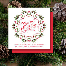 Invitación Feliz Navidad Red Green Pinecone Pattern Fiesta