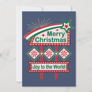 Invitación Feliz Navidad Retro Marquee - Alegría al mundo