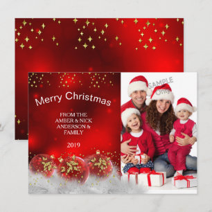 Invitación Feliz Navidad Rojo Oro Adornos de acebo