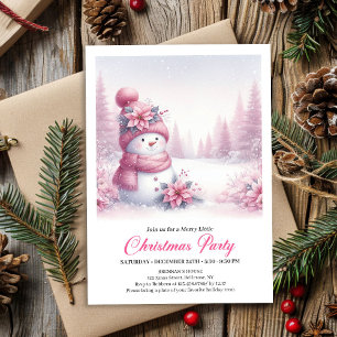 Invitación Feliz Navidad Rosa Nevado Muñeco de Nieve Editable