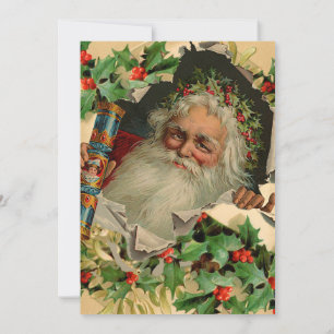 Invitación Feliz Navidad Santa Claus Antiguo clásico
