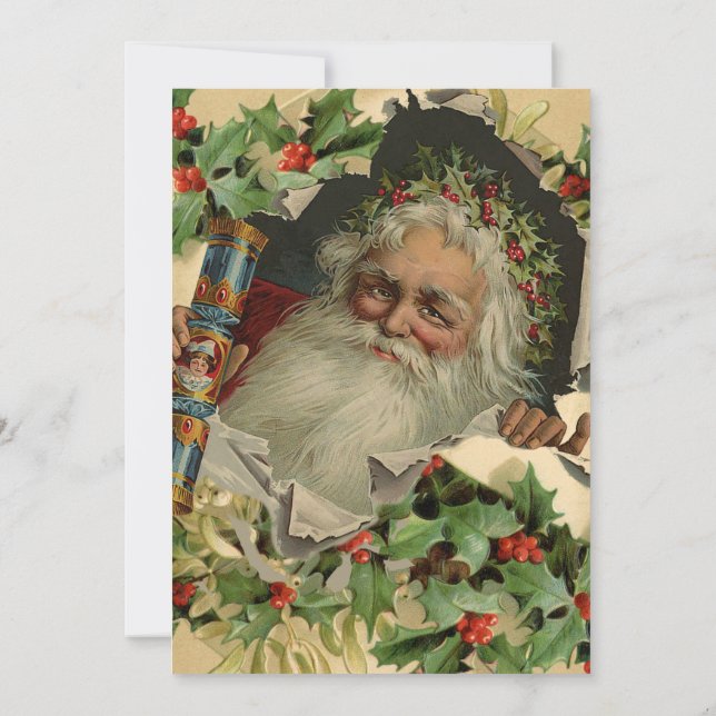 Invitación Feliz Navidad Santa Claus Antiguo clásico (Reverso)