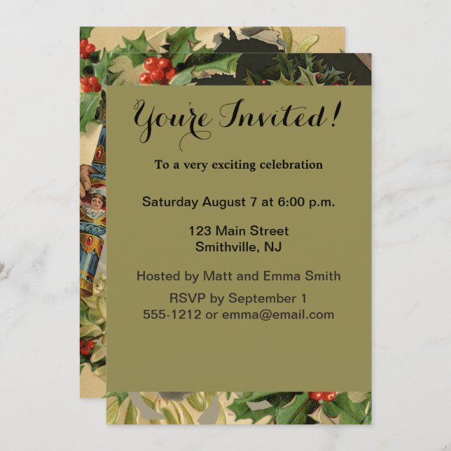 Invitación Feliz Navidad Santa Claus Antiguo clásico (Anverso / Reverso)