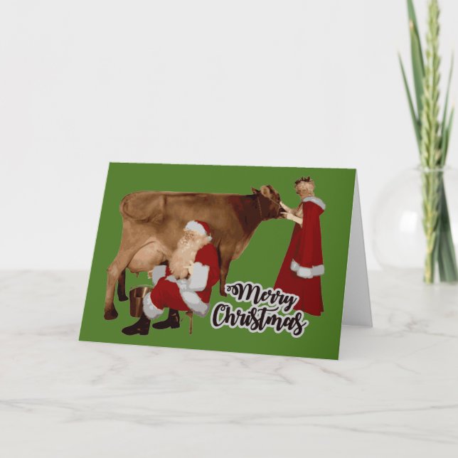 Invitación feliz navidad santa señora claus vaca (Anverso)