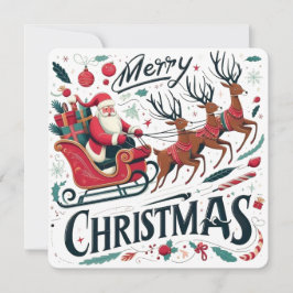 Invitación Feliz Navidad Santa Sleigh y Fiesta de renos