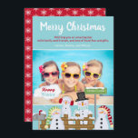 Invitación Feliz navidad, Snowman de los niños a los niños<br><div class="desc">Cuta, colorida y caprichosa tarjeta personalizada de Navidades de fotos con texto, "Feliz Navidad" en un fondo azul. Una adorable familia de muñecos de nieve lleva señales de saludos. La parte trasera de esta tarjeta es una festividad brillante roja con copos de nieve blancos. Agrega tu foto y tu propio...</div>