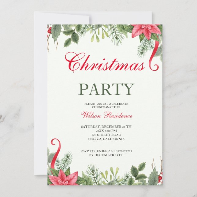 Invitación Feliz Navidad | Tipografía roja (Anverso)