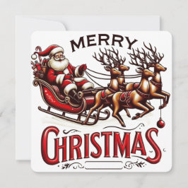 Invitación Feliz Navidad Trineo y Reno de Santa Vintage