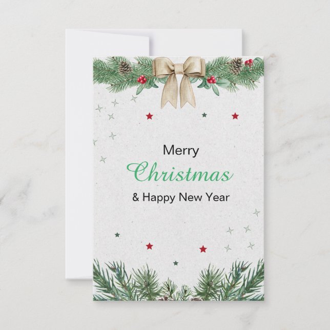 Invitación Feliz Navidad Verde y Blanca Moderna (Anverso)