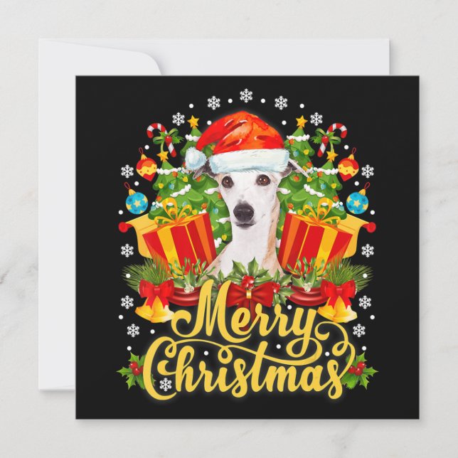 Invitación Feliz Navidad Whippet Mamá Papá Navidad (Anverso)