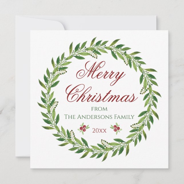 Invitación Feliz Navidad Winter Wreath Family (Anverso)