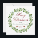 Invitación Feliz Navidad Winter Wreath Family<br><div class="desc">Hermosa vegetación minimalista era la tarjeta de personalizable "Feliz Navidad".</div>