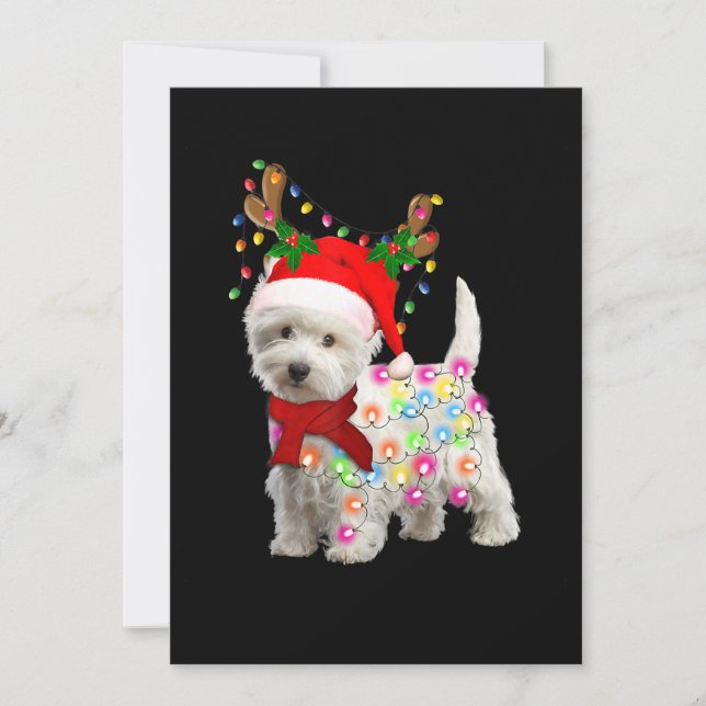 Invitación Feliz Navidad Xmas Perro Westie Reno Disfraz (Anverso)