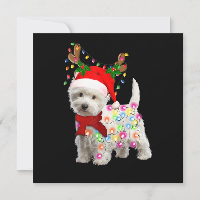 Invitación Feliz Navidad Xmas Westie Perro Reno Disfraz (Anverso)
