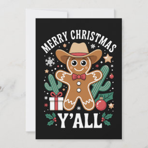 Invitación Feliz Navidad Yall Vaquero Pan de Jengibre Cactus