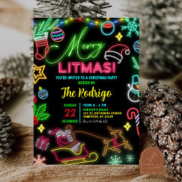 Invitación Feliz Navidades Neon Santa Holiday Party