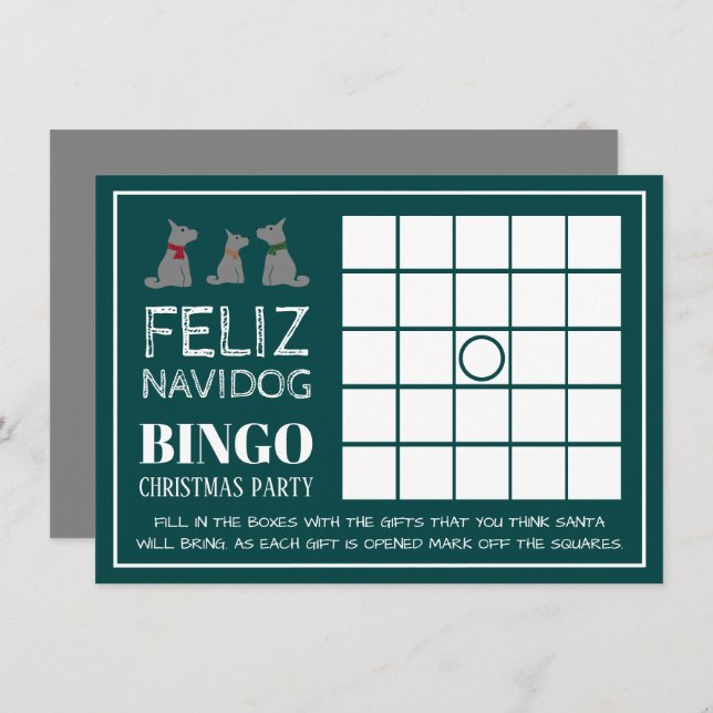 Invitación Feliz Navidog, Fiesta Navidad español Bingo (Anverso / Reverso)
