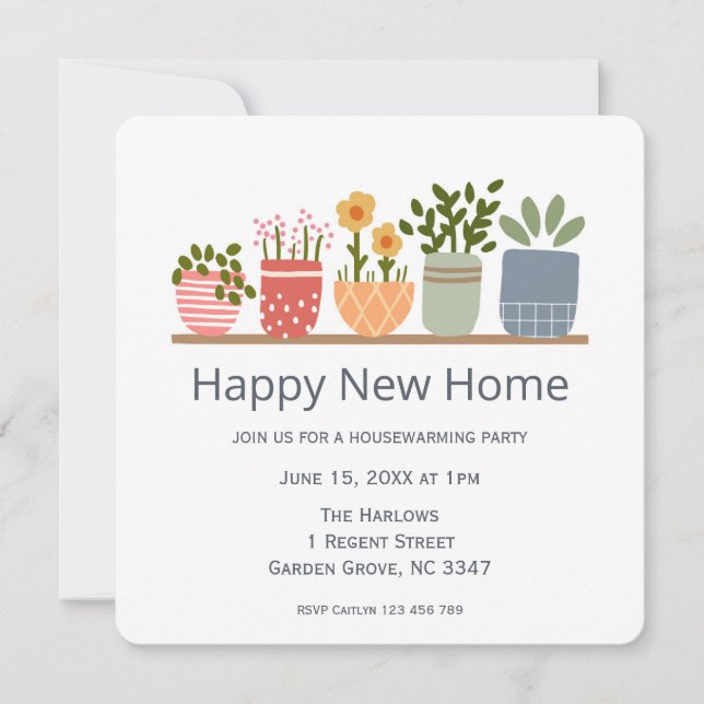 Invitación Feliz Nuevo Hogar Flores Jardín Casa (Anverso)