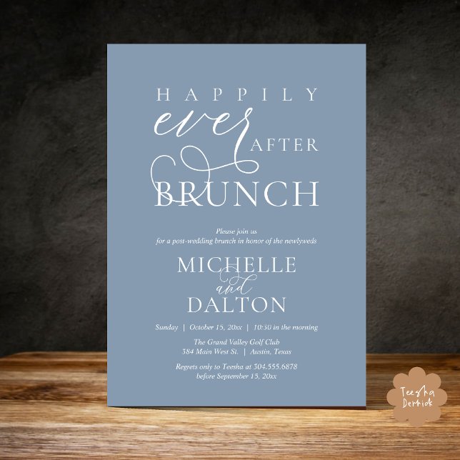 Invitación Feliz Nunca Después De Brunch Hermoso Boda Post (Happily Ever After Brunch Invitation Card PDF Wedding Elopement Modern Romantic Classy Dusty Blue)