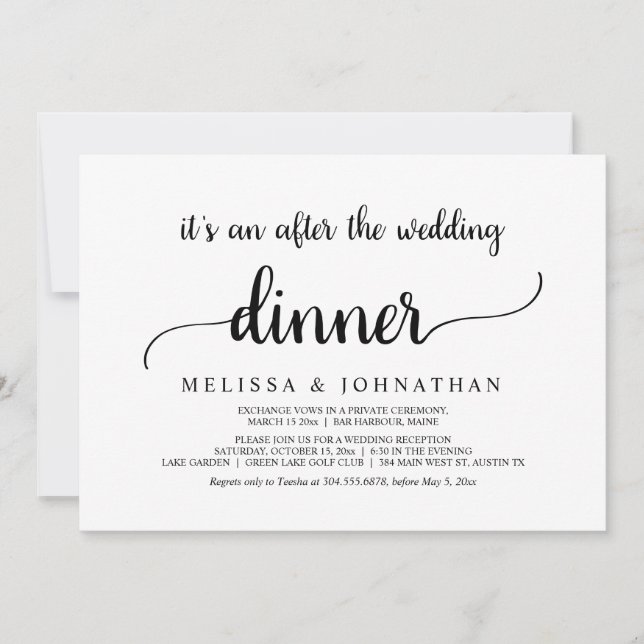 Invitación Feliz Nunca Después De La Cena De Boda Elopement (Anverso)