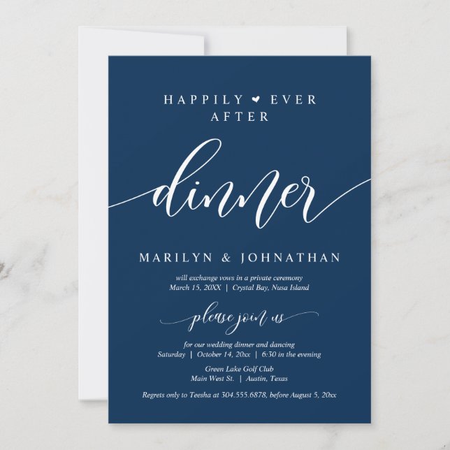 Invitación Feliz Nunca Después De La Cena De Boda Elopement F (Anverso)