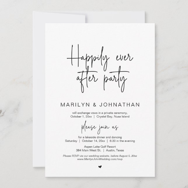 Invitación Feliz Nunca Después De La Cena De Boda Elopement F (Anverso)