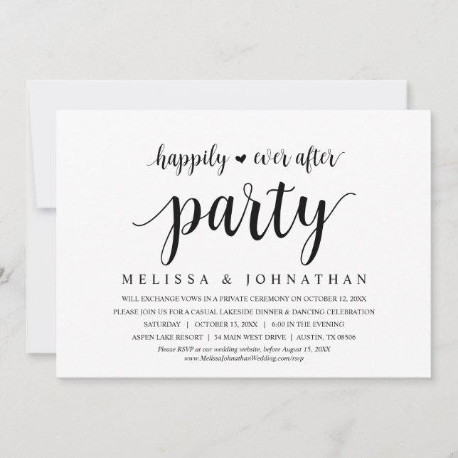 Invitación Feliz Nunca Después De La Cena De Boda Elopement F (Anverso)