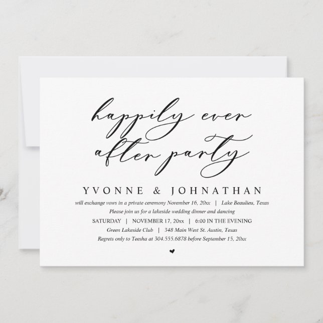 Invitación Feliz Nunca Después De La Cena De Boda Elopement F (Anverso)