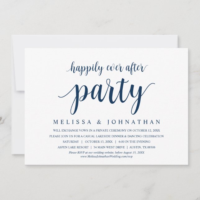 Invitación Feliz Nunca Después De La Cena De Boda Elopement F (Anverso)